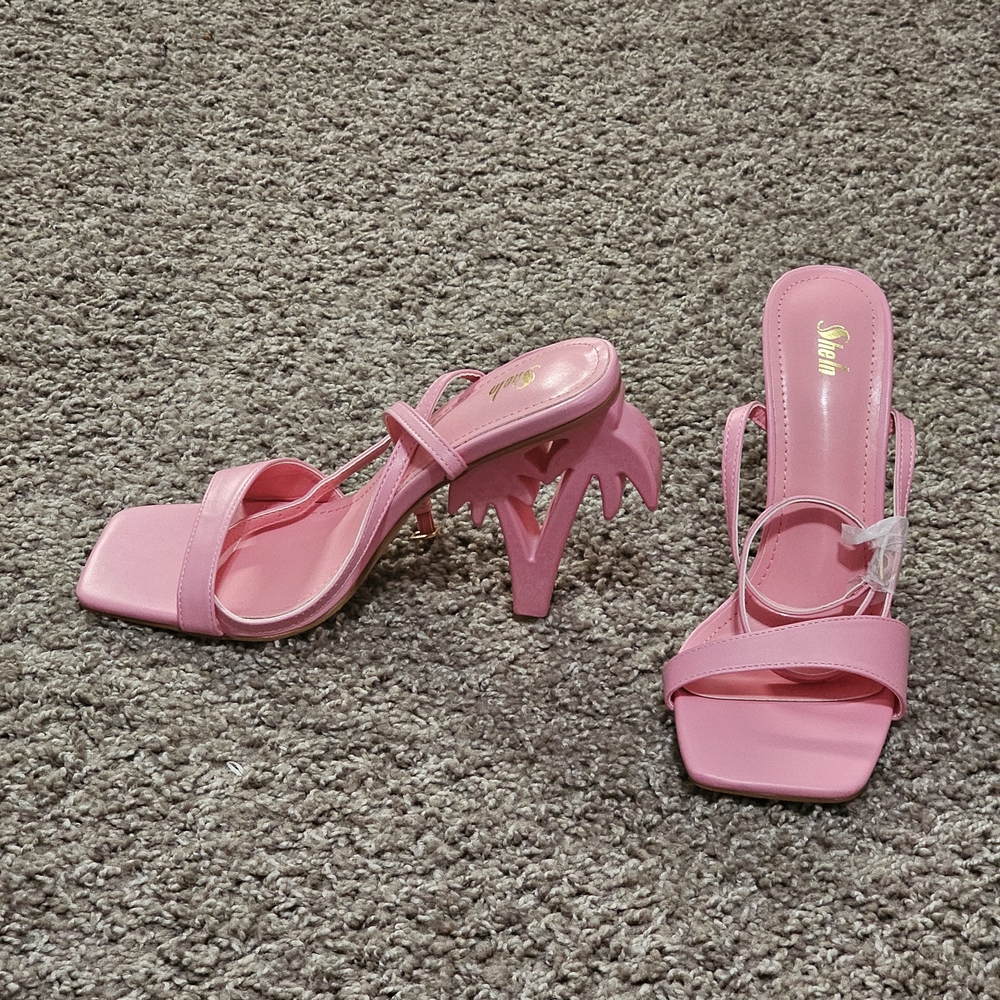 Pink Palm-Tree Heel Strappy Sandals